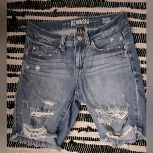 Rewash Blue Distressed Jean Shorts with Frayed Edges size 0